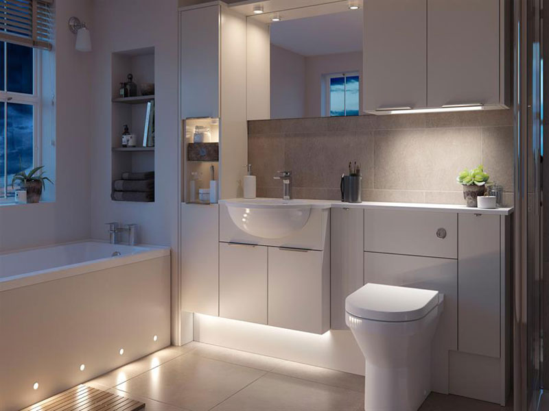 Bathroom interior designs with double-shutter cabinet